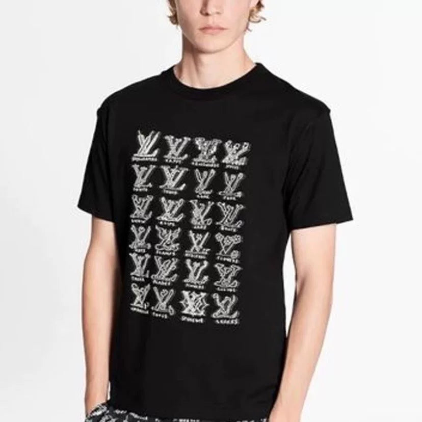 Louis Vuitton Gesture Jacquard All-Over Print Black Short Sleeve T-Shirt