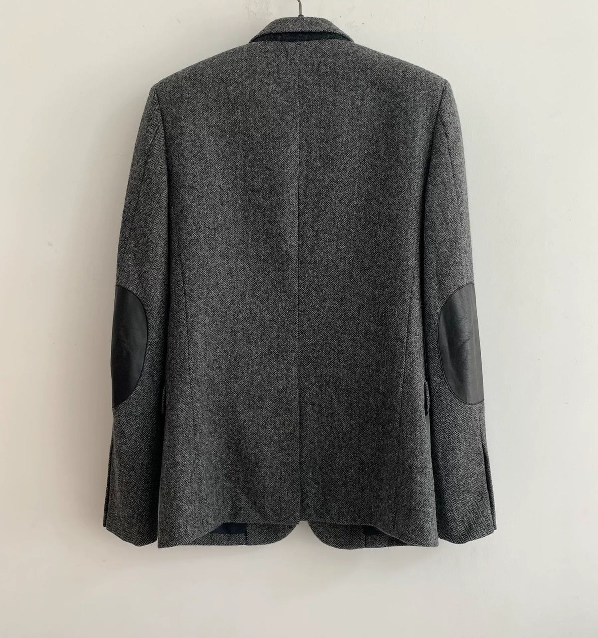 Saint Laurent FW14 Grey Herringbone Lambskin Elbow Patch Blazer