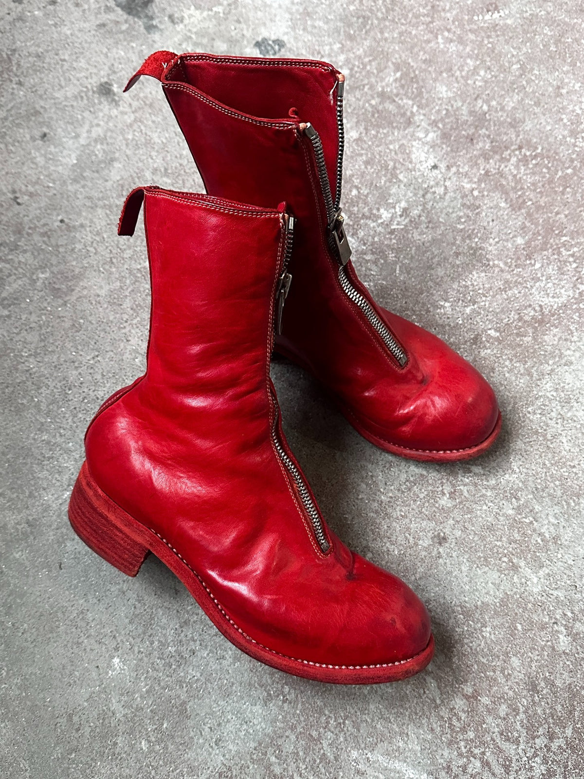 Guidi Zip Red Distressed Boots