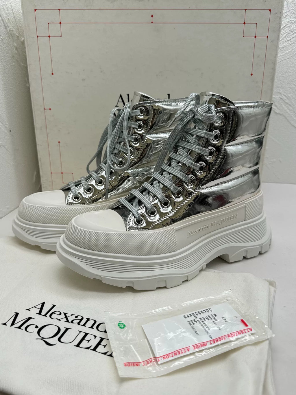 Alexander McQueen Silver Tread Slick Metallic Boots
