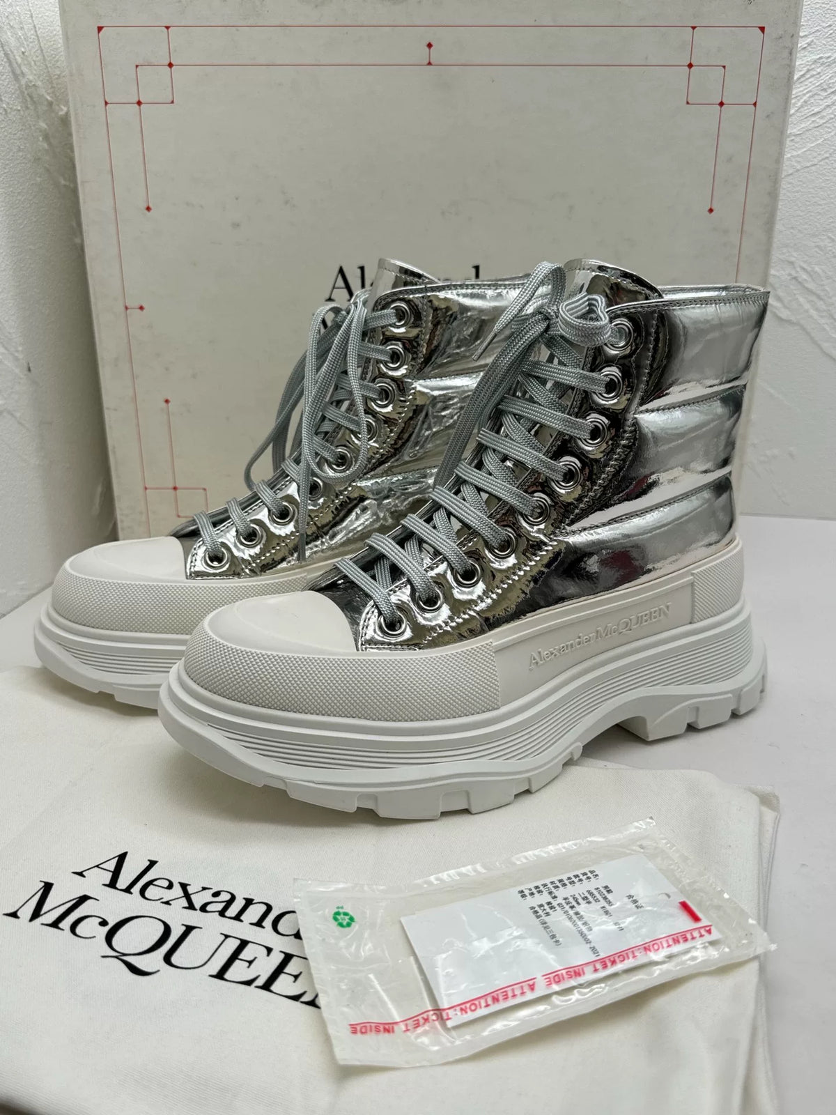 Alexander McQueen Silver Tread Slick Metallic Boots