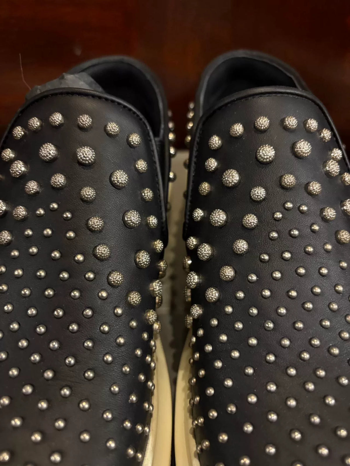 Alexander McQueen FW15 Black Rose Stud Lambskin Flats