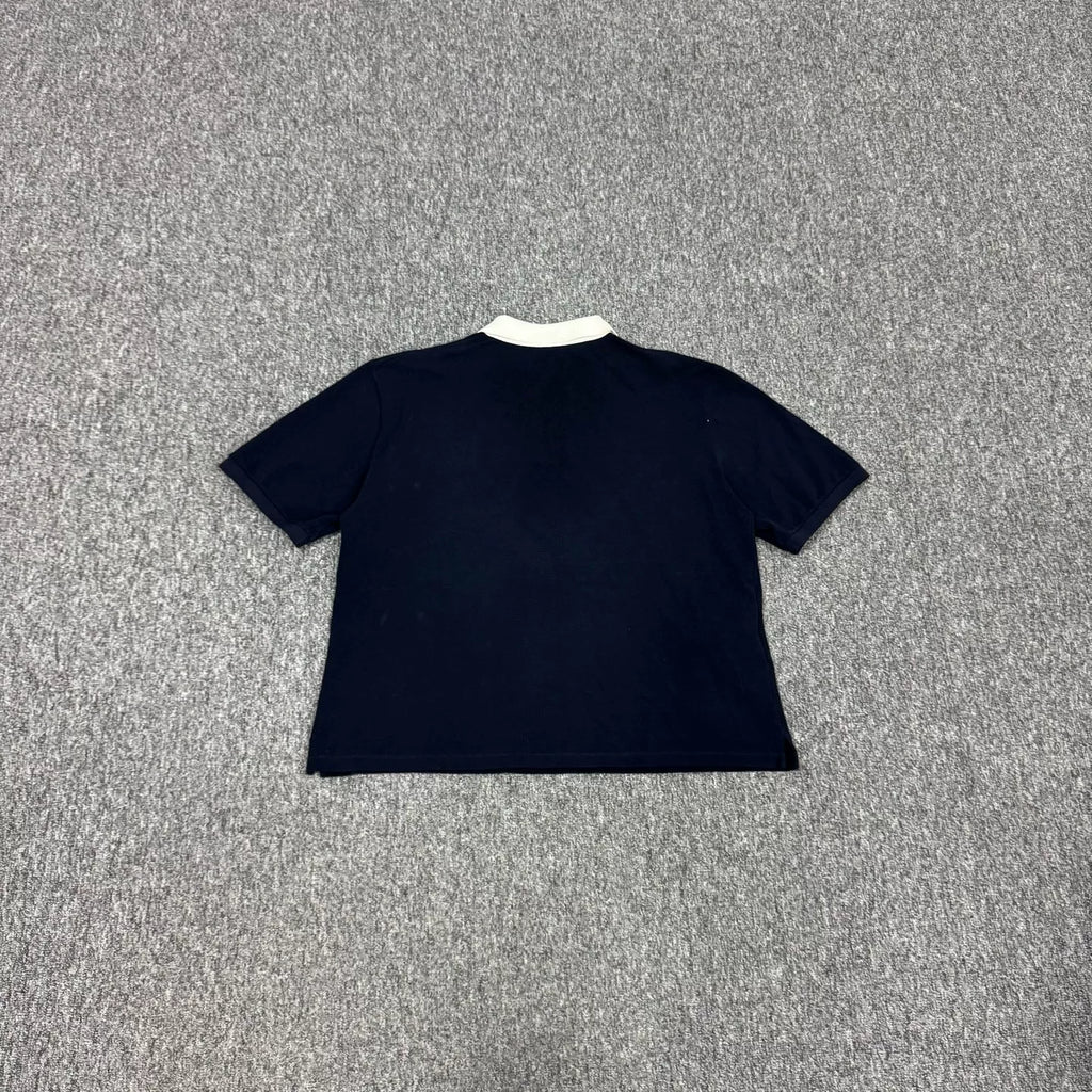 Miu Miu SS25 Short Sleeve Top Navy Embroidered Logo Polo Shirt