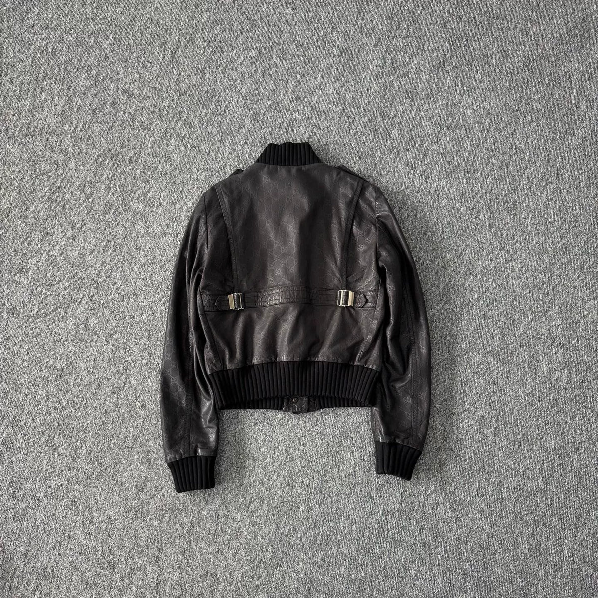 Gucci knit patchwork double-G all-over print leather pilot jacket