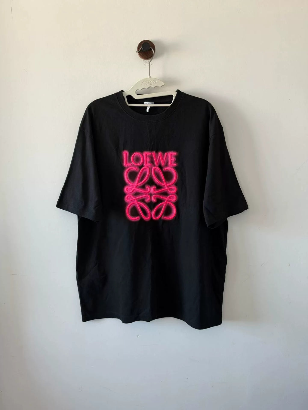 Loewe Fluorescent Pink Logo Short Sleeve T-Shirt