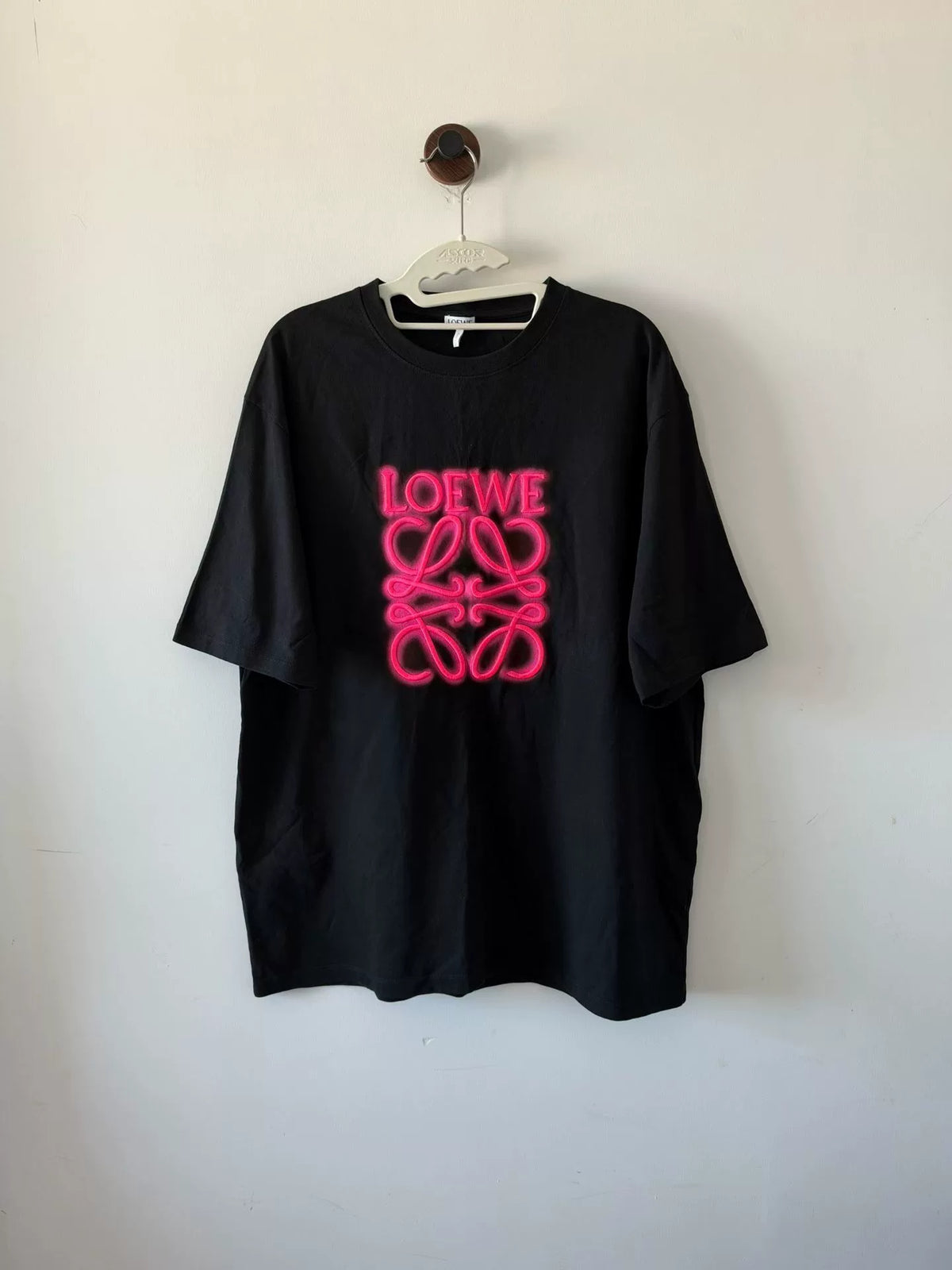 Loewe Fluorescent Pink Logo Short Sleeve T-Shirt