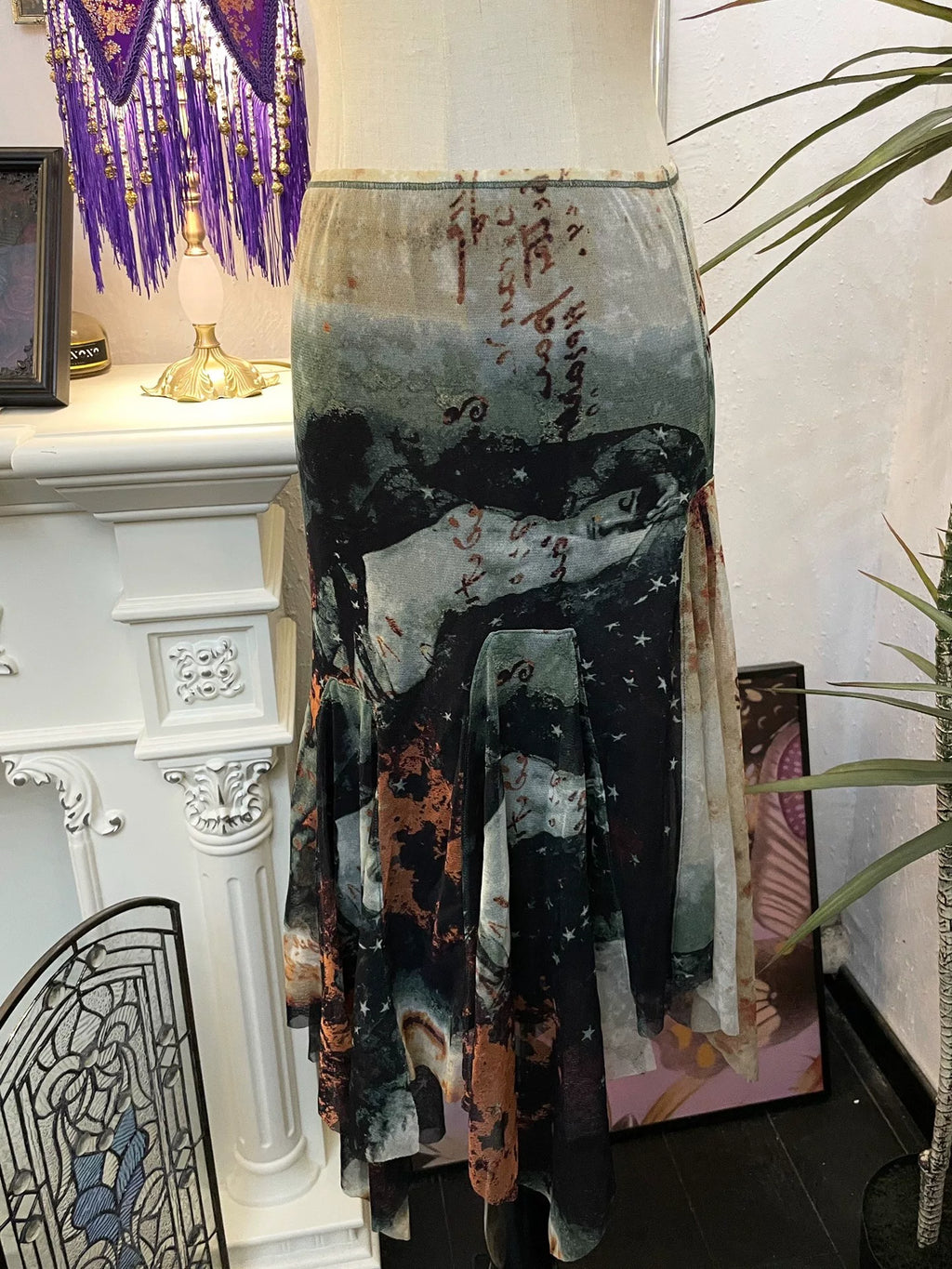 Jean Paul Gaultierjpg Portrait Mesh Print Midi Ink Wash Skirt