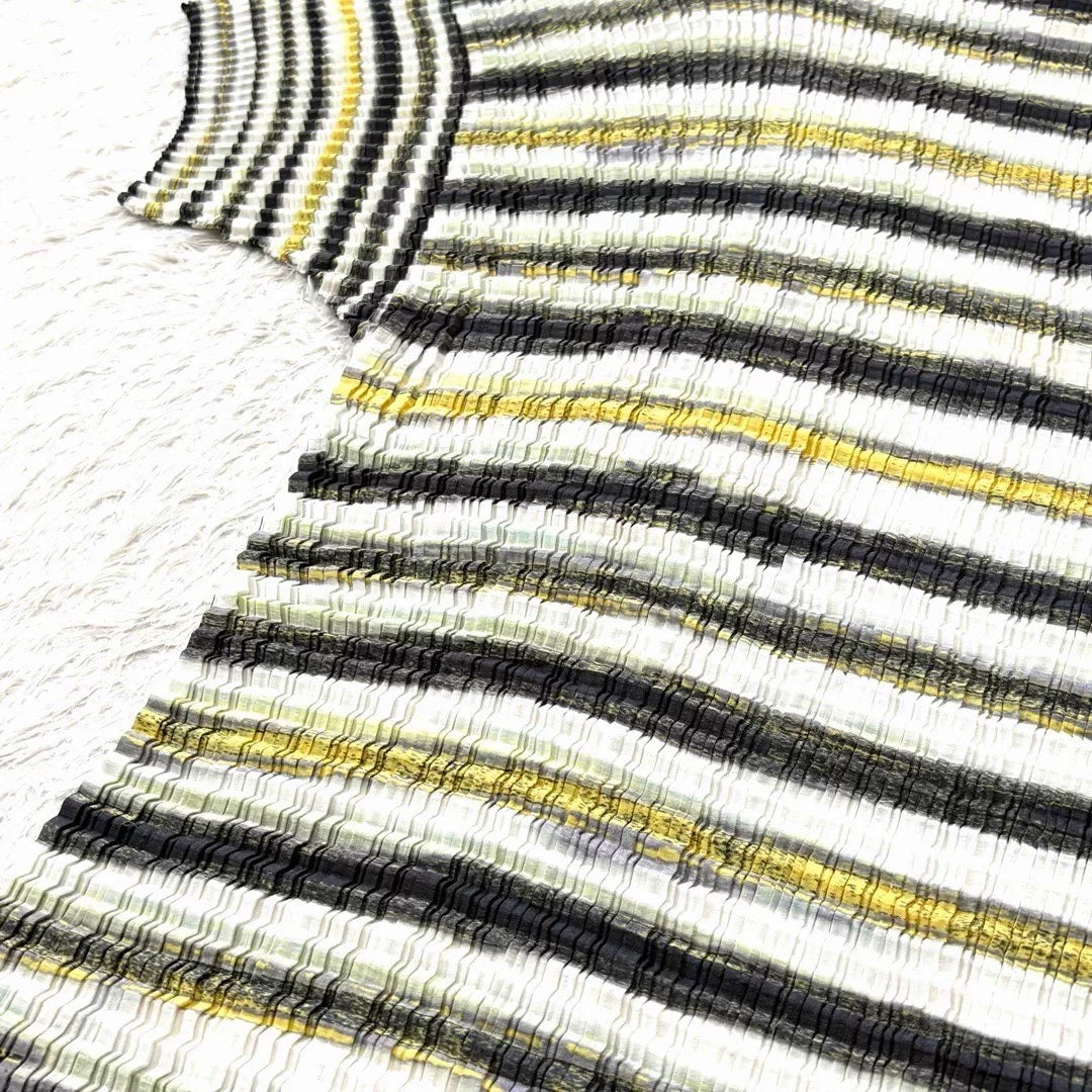 Issey Miyake Striped Pleated Short-Sleeve Top