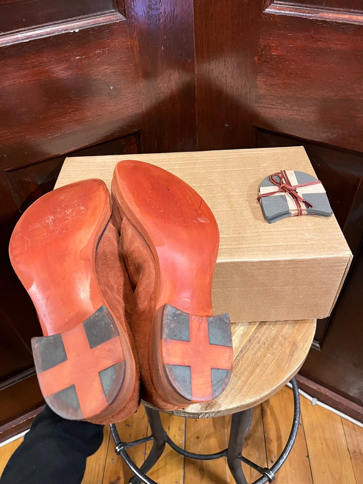 M.A+ Rosso Double Fold Coral Red Suede Derby Shoes