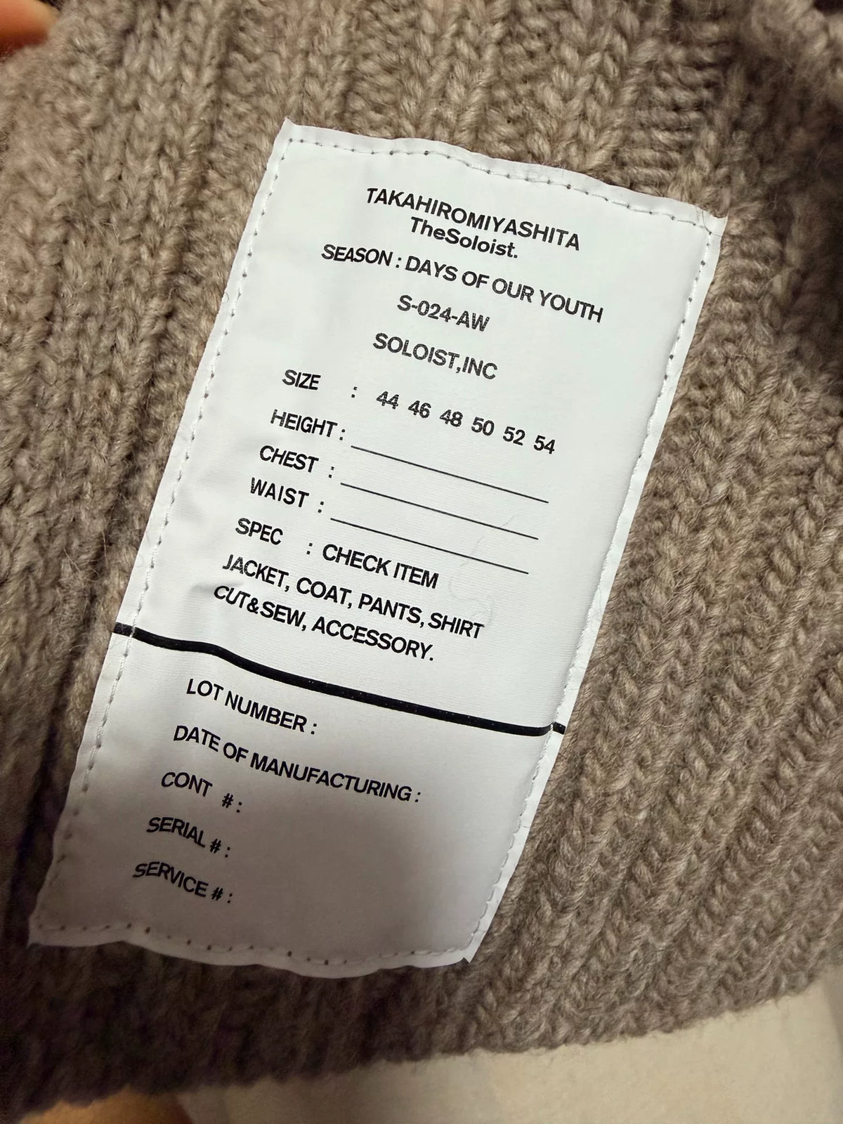 TAKAHIROMIYASHITA The Soloist (Miyashita Takaaki) Knitted Neck Gaiter Scarf 2024 AW