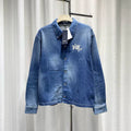 Dior X Stussy Long Sleeve Denim Lapel Embroidered Logo Skull Navy Jacket
