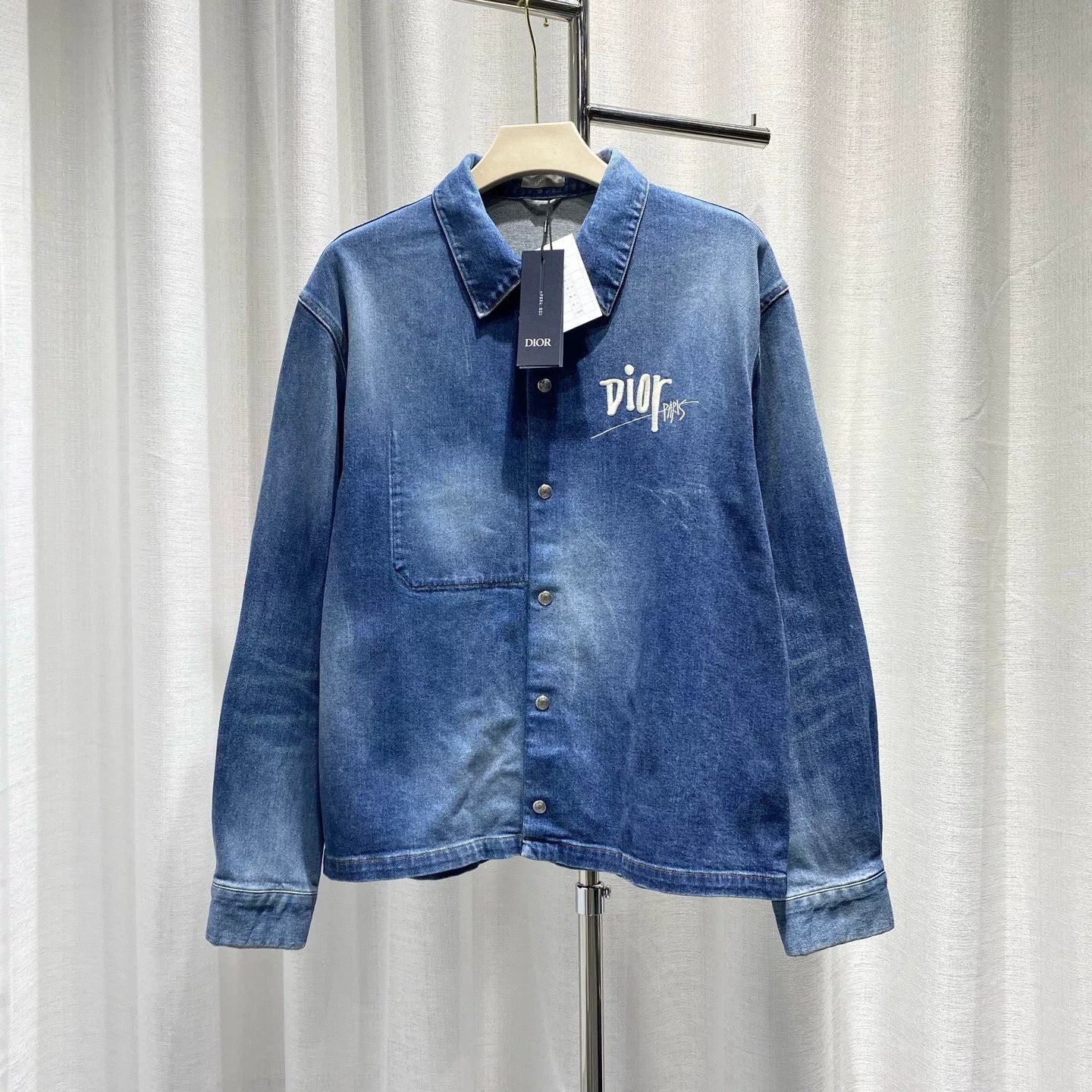 Dior X Stussy Long Sleeve Denim Lapel Embroidered Logo Skull Navy Jacket