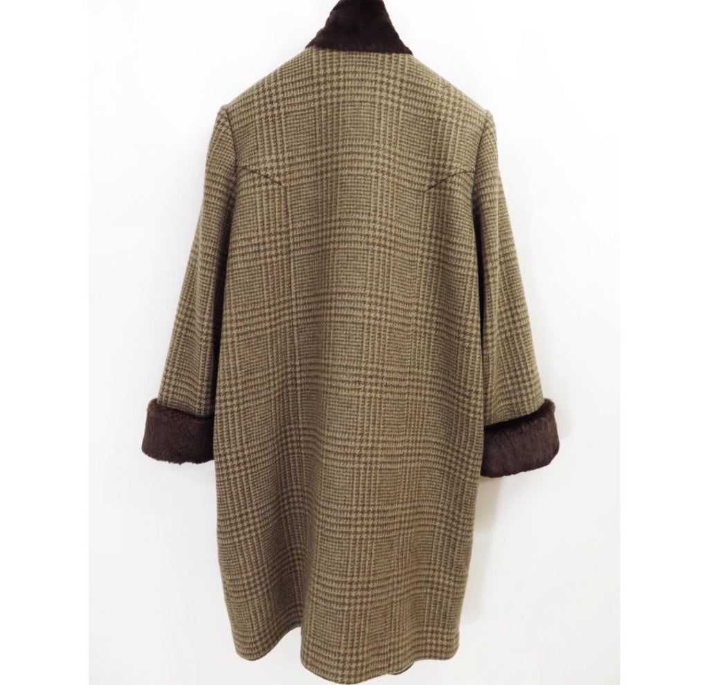 Comme Des Garçons 1970s Wool Plaid Faux-Fur Trimmed Coat