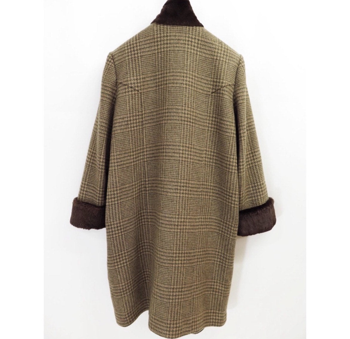 Comme Des Garçons 1970s Wool Plaid Faux-Fur Trimmed Coat