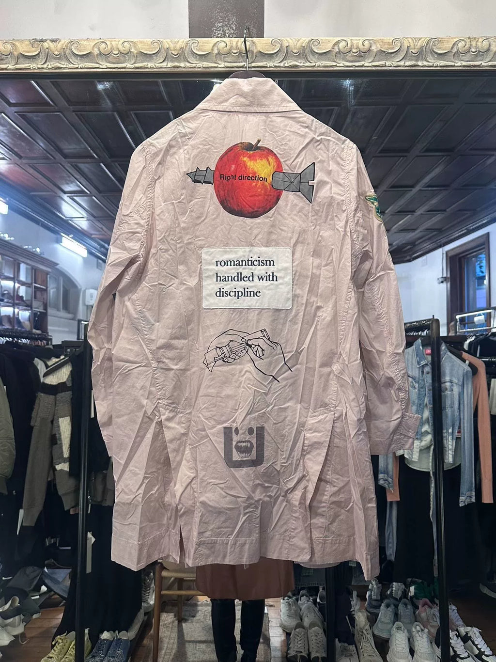 Undercover SS17 Pink Patchwork Print Cotton Trench Coat