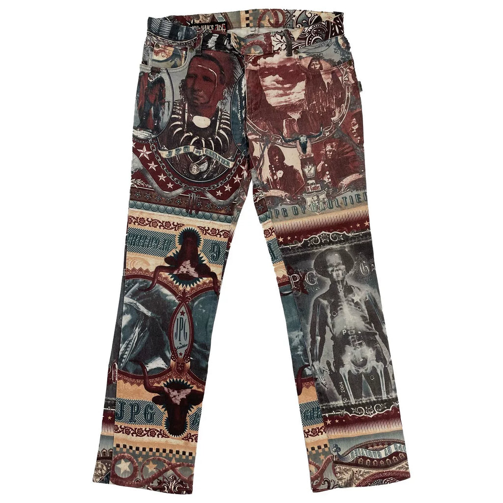 2004 Fall/Winter Jean Paul Gaultier Indian X-Ray Skull Pattern Jeans