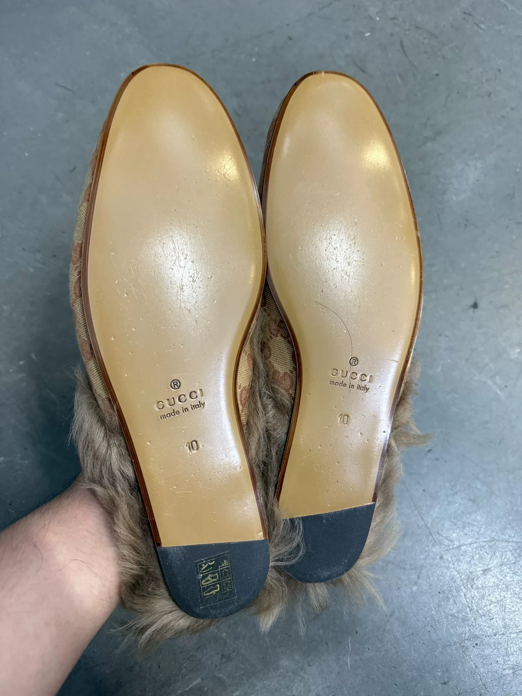 Gucci All-Over Print Embroidered Fur Slides