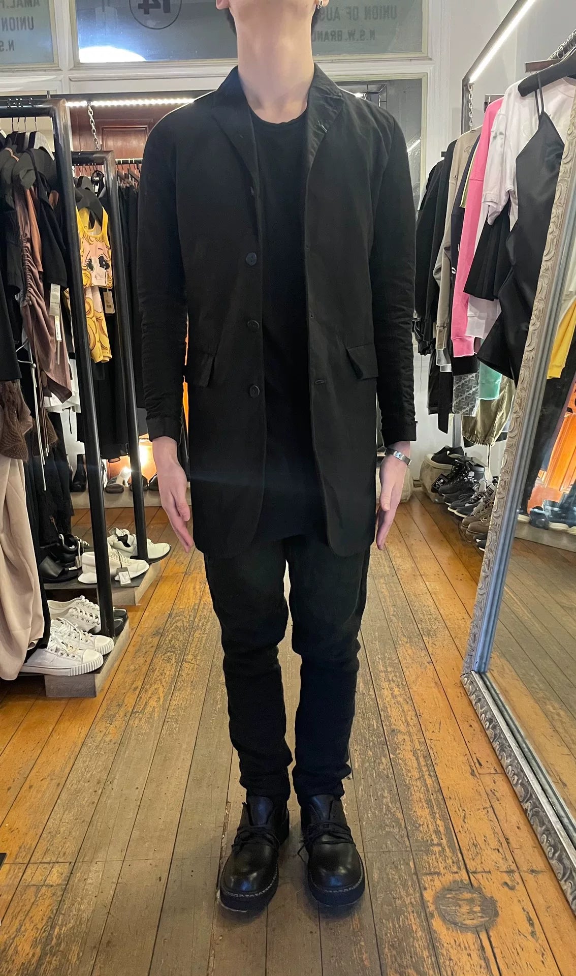Layer-0 SS18 Black H-Shape Long Blazer Cotton Alessio