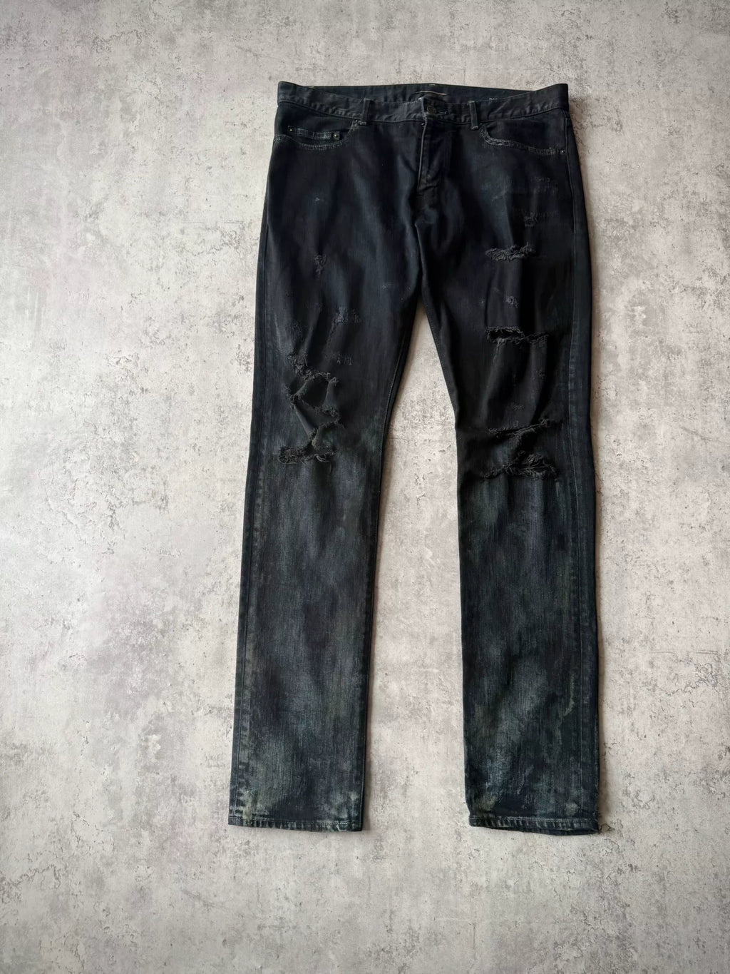 Saint Laurent Paris AW14 D02 Heavy Distressed Oil Stain Decay Jeans by Hedi Slimane
