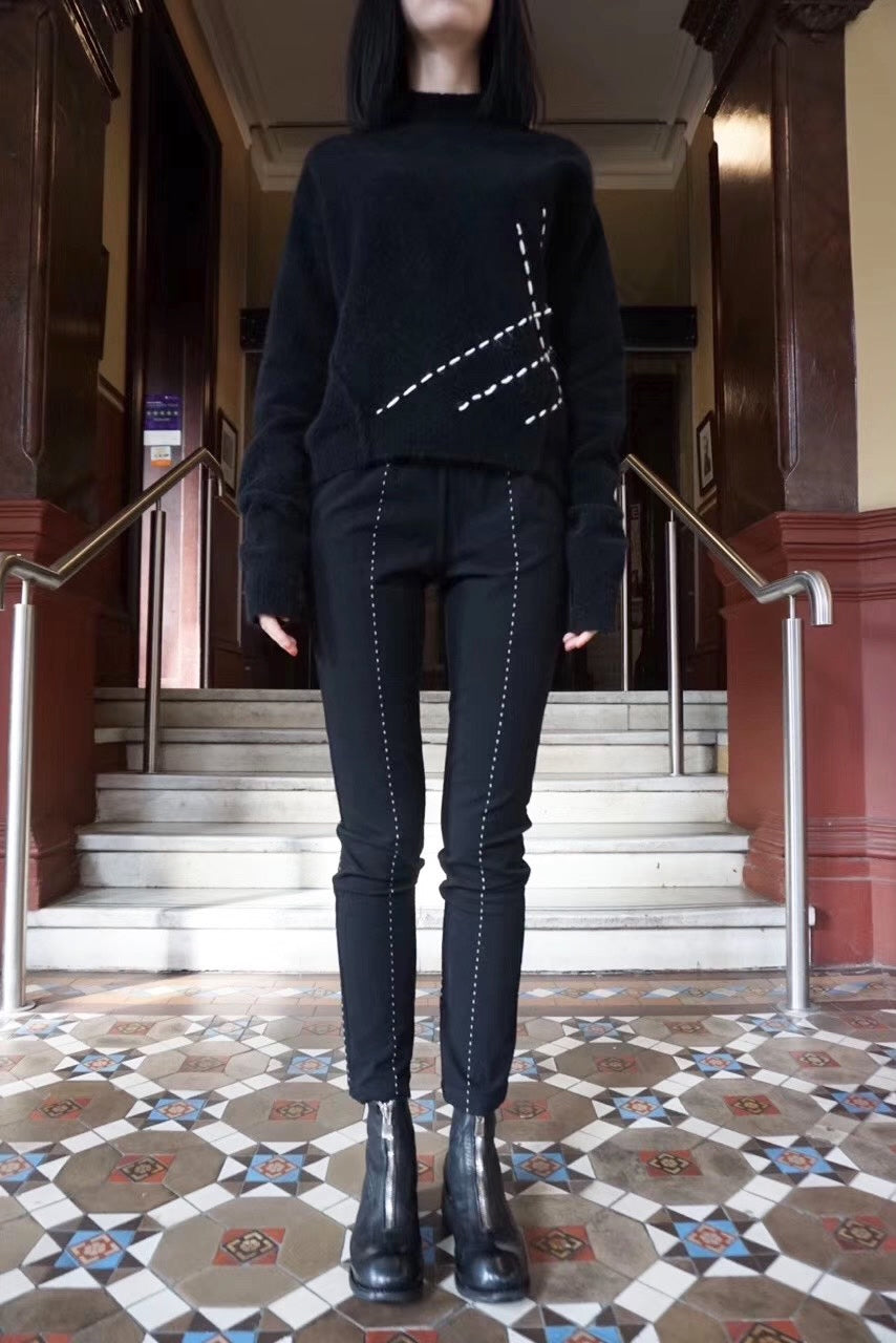 UMA WANG FW17 Phillip Contrast-Stitch Wool Trousers