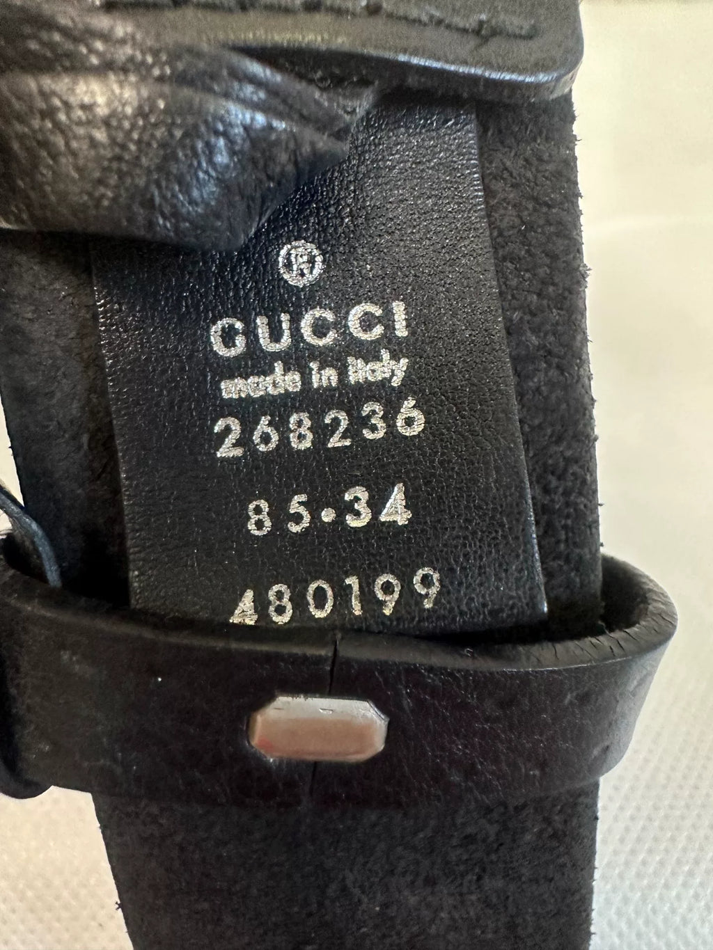 Gucci Vintage Knight Shield Embossed Black Belt