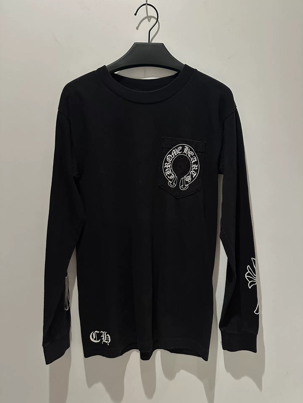 Chrome Hearts Black Horseshoe Scroll Cross Long Sleeve Top
