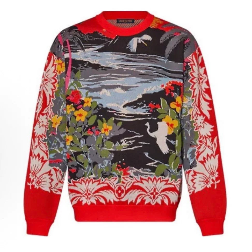 Louis Vuitton Long Sleeve All-Over Print Cotton Multicolor Knit Sweater