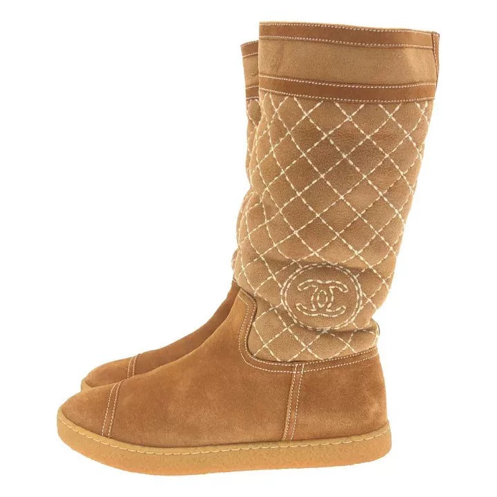 Chanel Brown Quilted Tall Boots