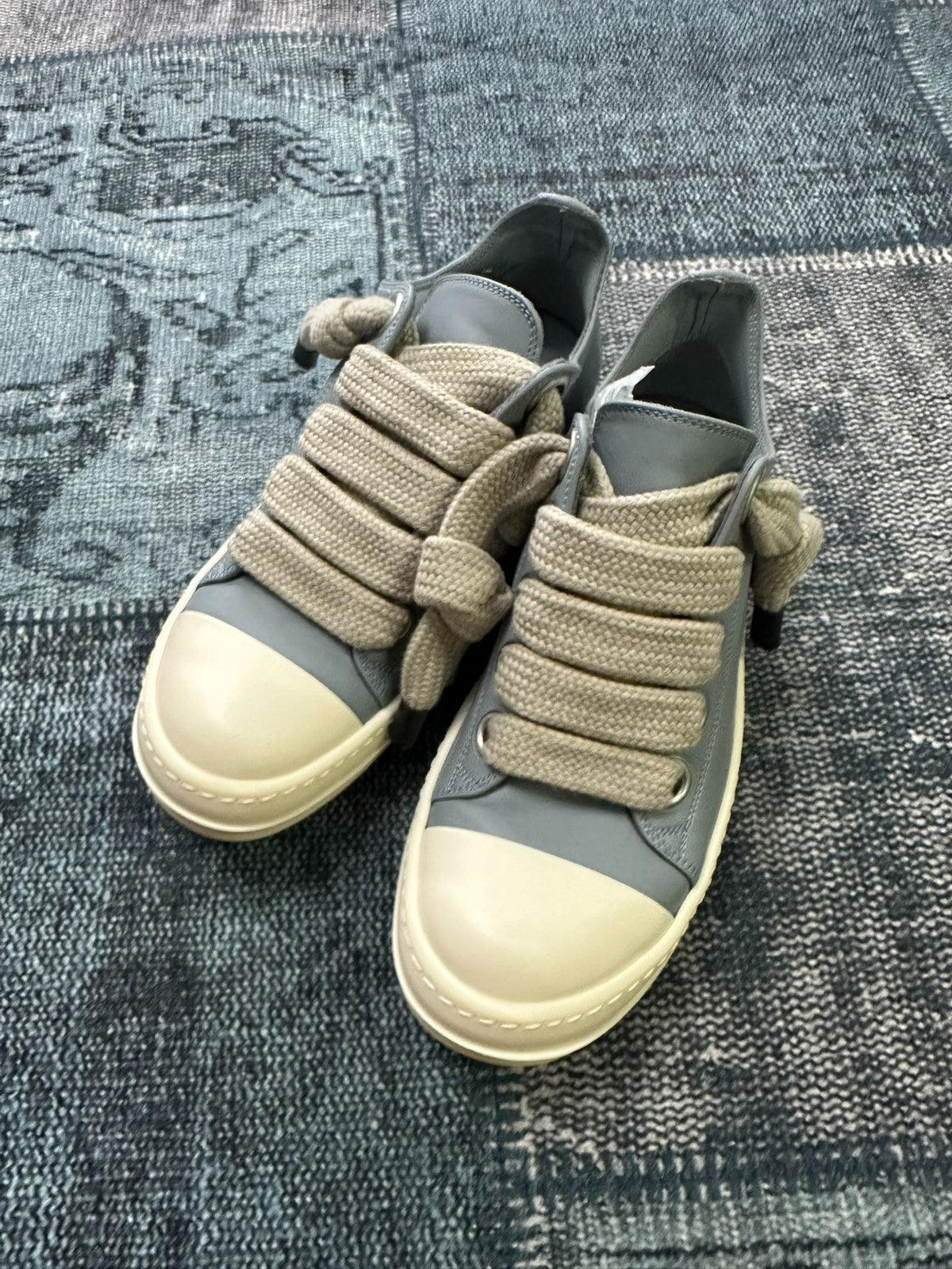 Rick Owens Thick-Lace Haze Blue High-Top Sneakers