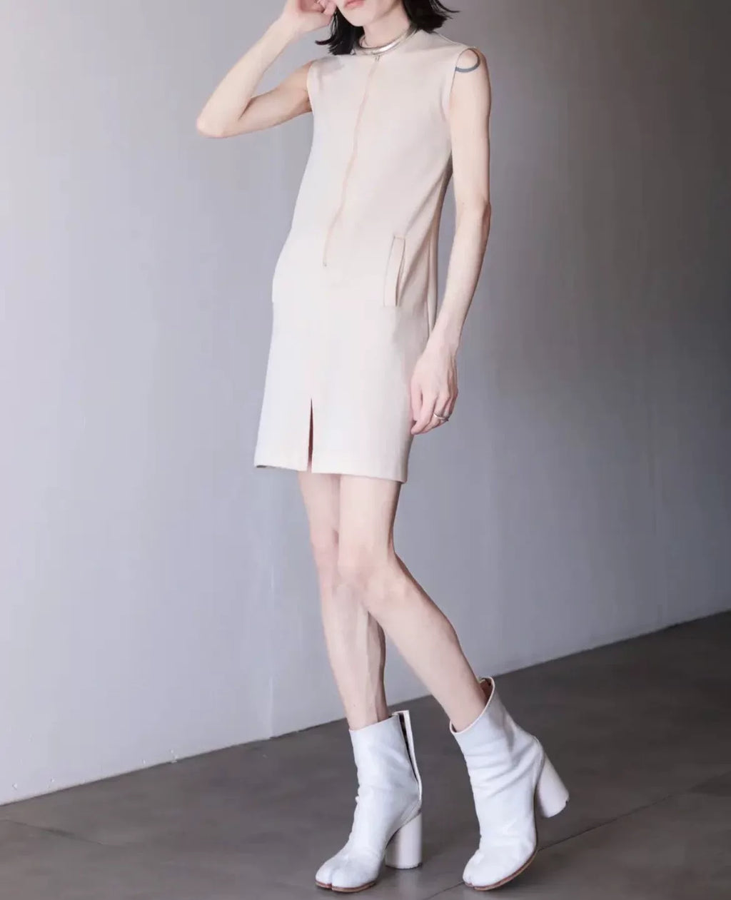 Loewe Beige Half-Zip Sleeveless Mini Dress
