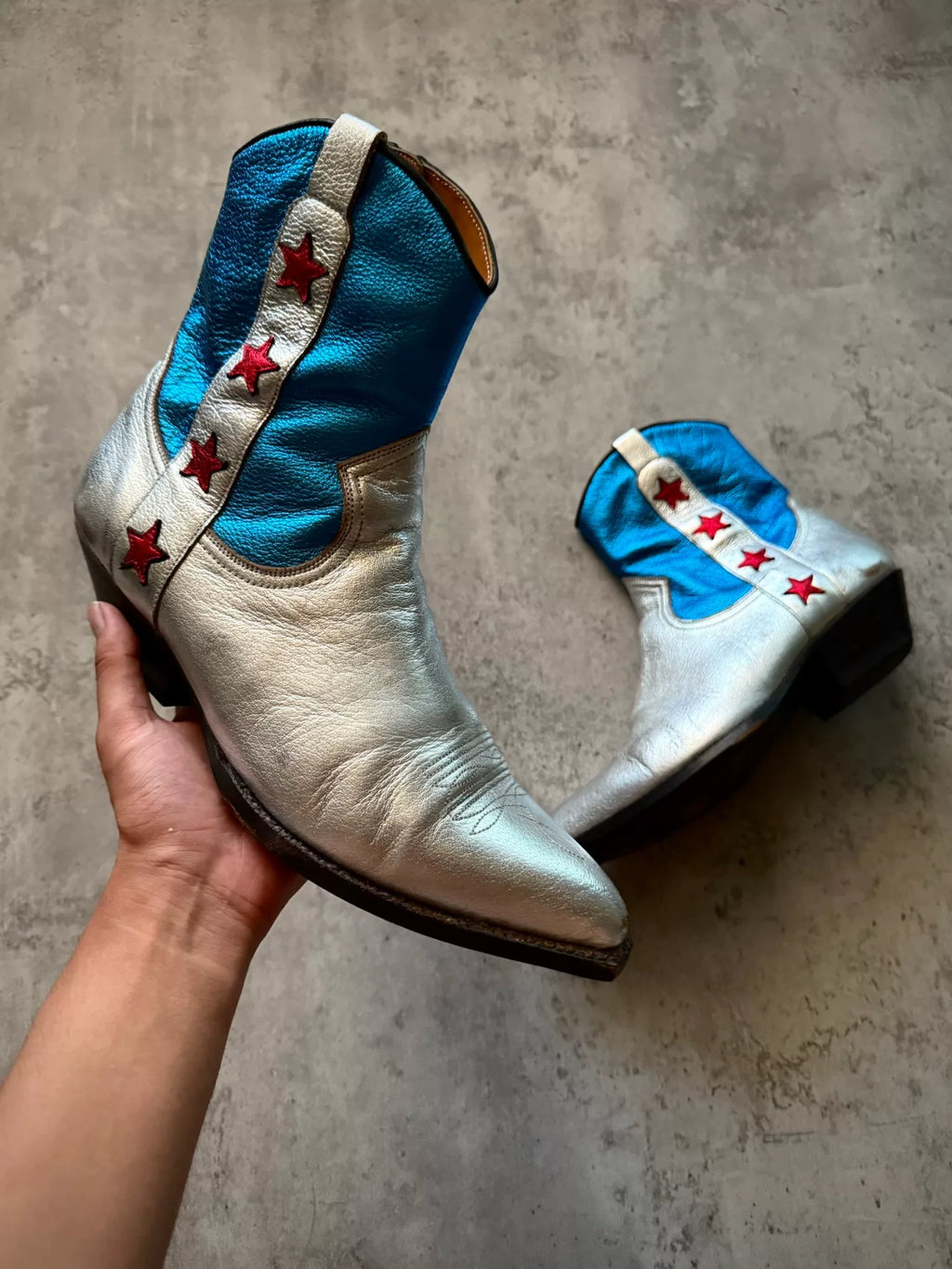 Saint Laurent Paris 15SS Silver Blue Star Western Boots by Hedi Slimane