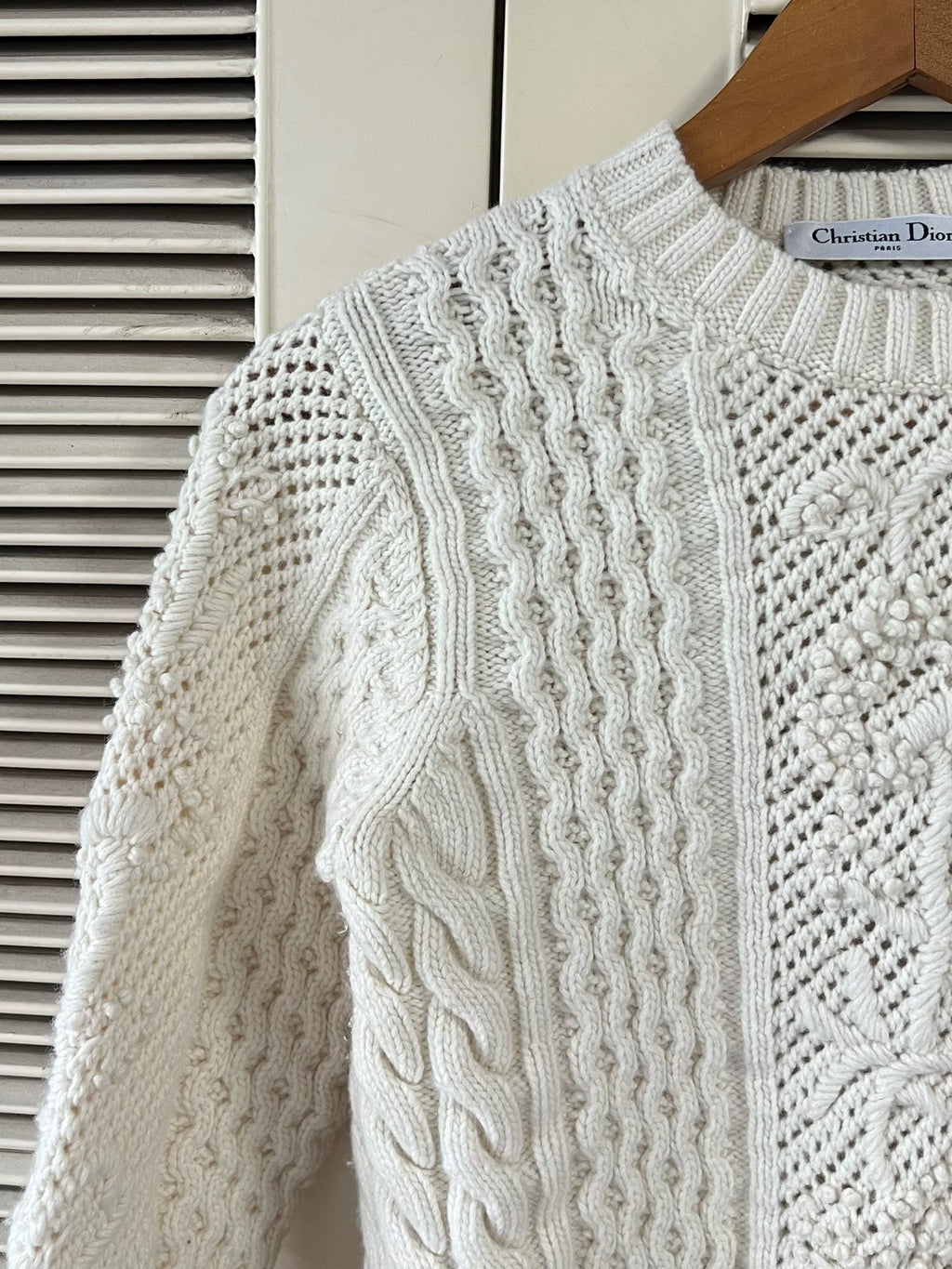 Dior Off-White Little Bee Embroidery Cable Knit Sweater
