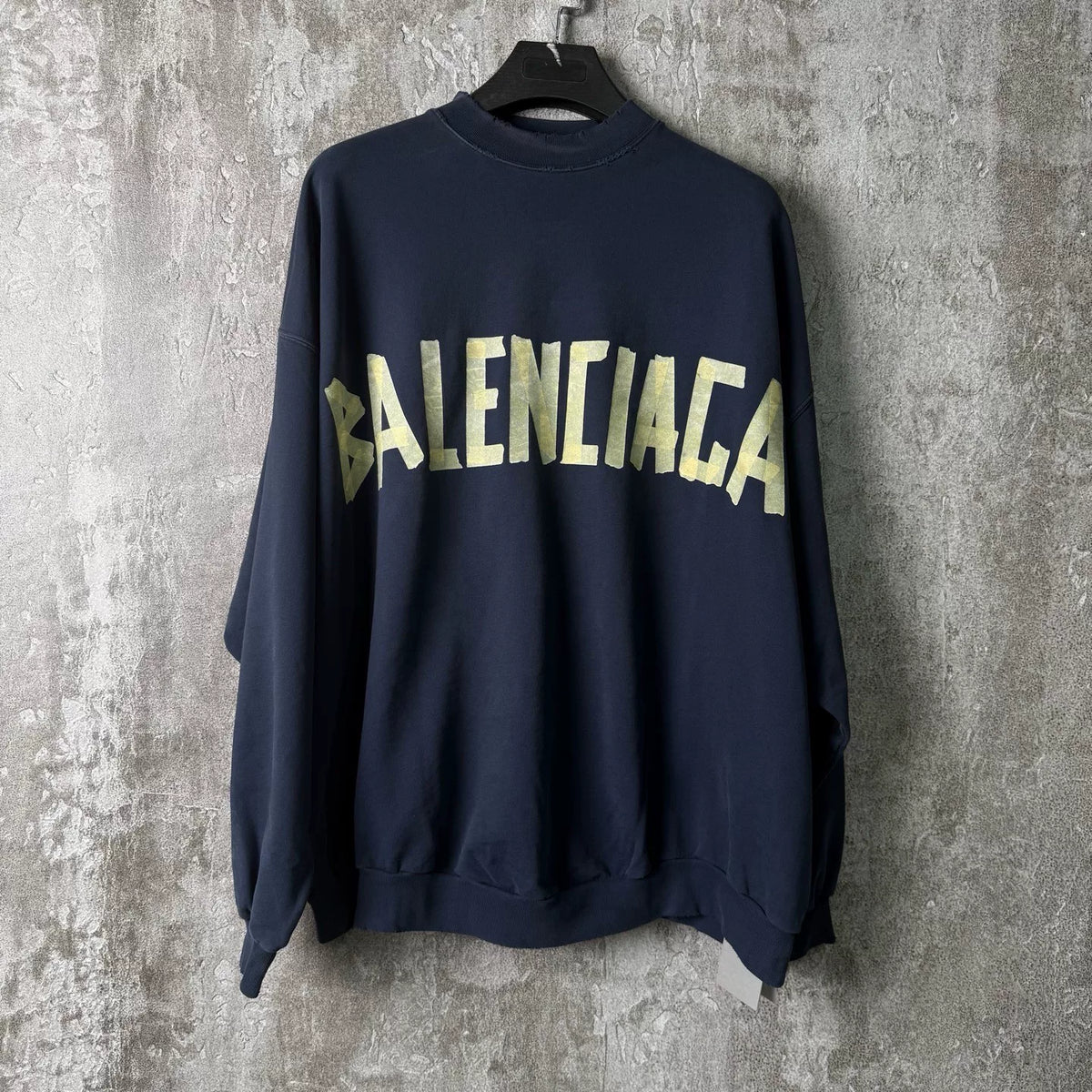 Balenciaga Washed Distressed Tape Logo Crewneck Sweatshirt