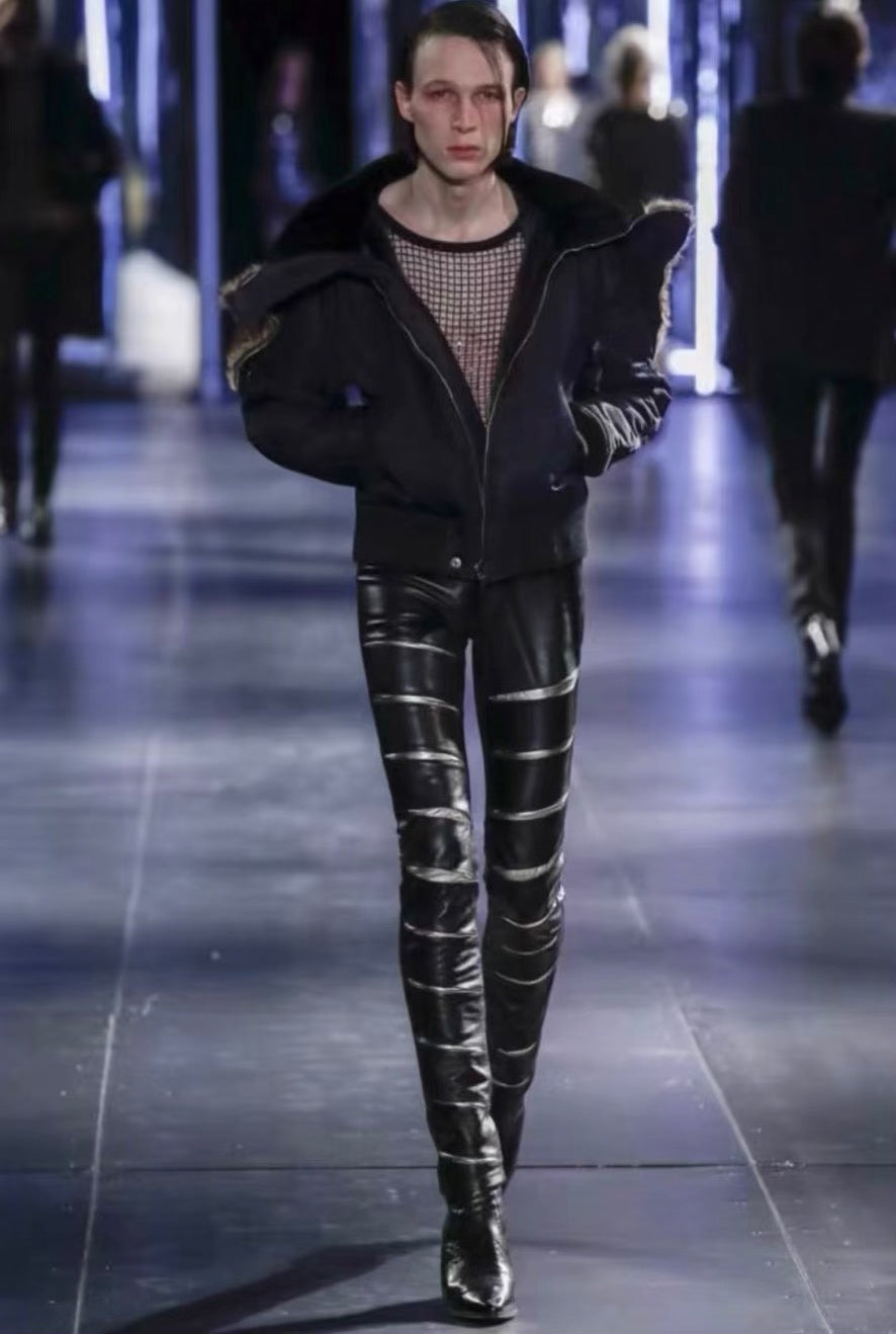 Saint Laurent FW15 Rhinestone Sequin Fishnet Black Top