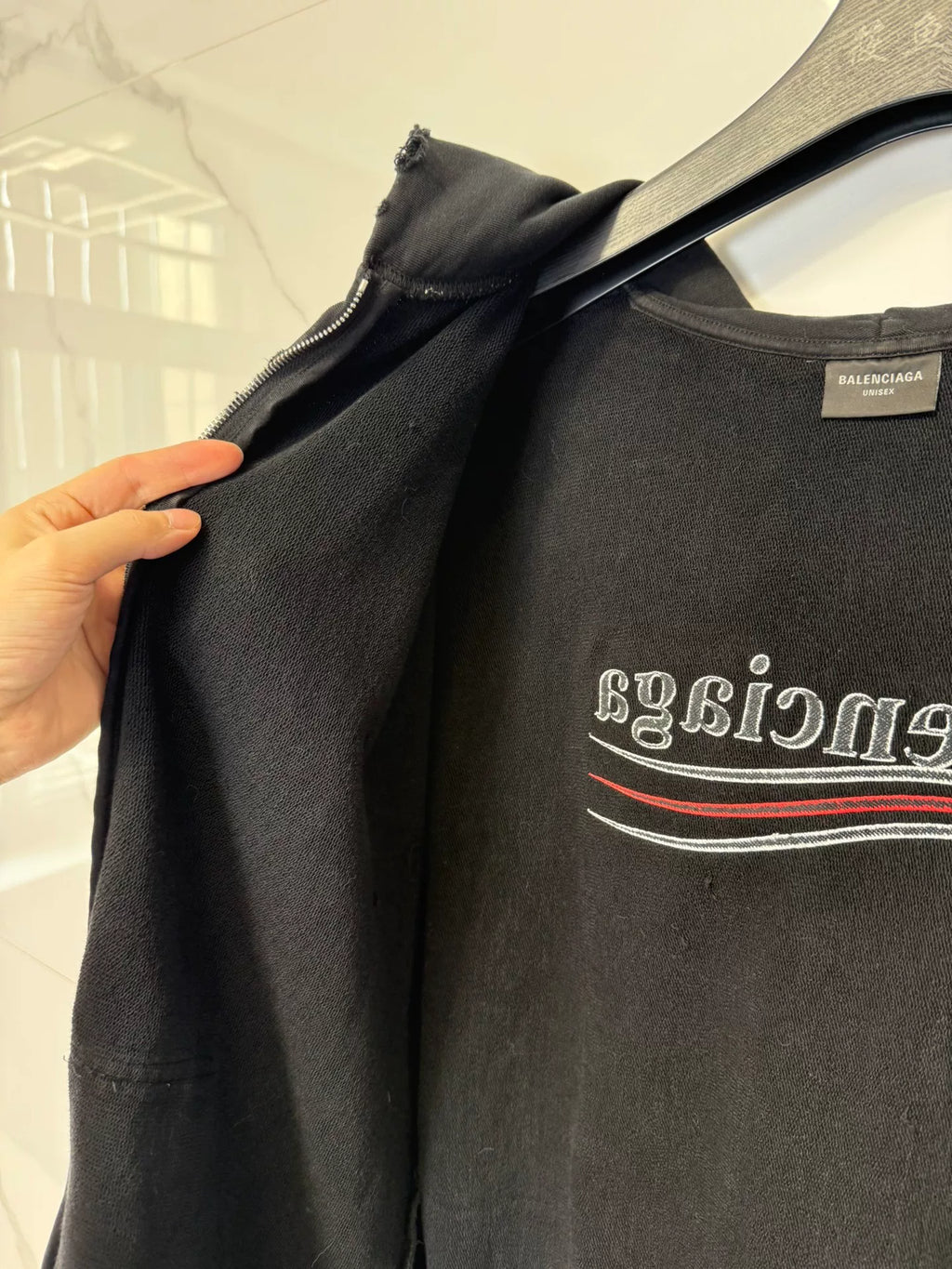 Balenciaga Tape Distressed Zip-Up Sweater