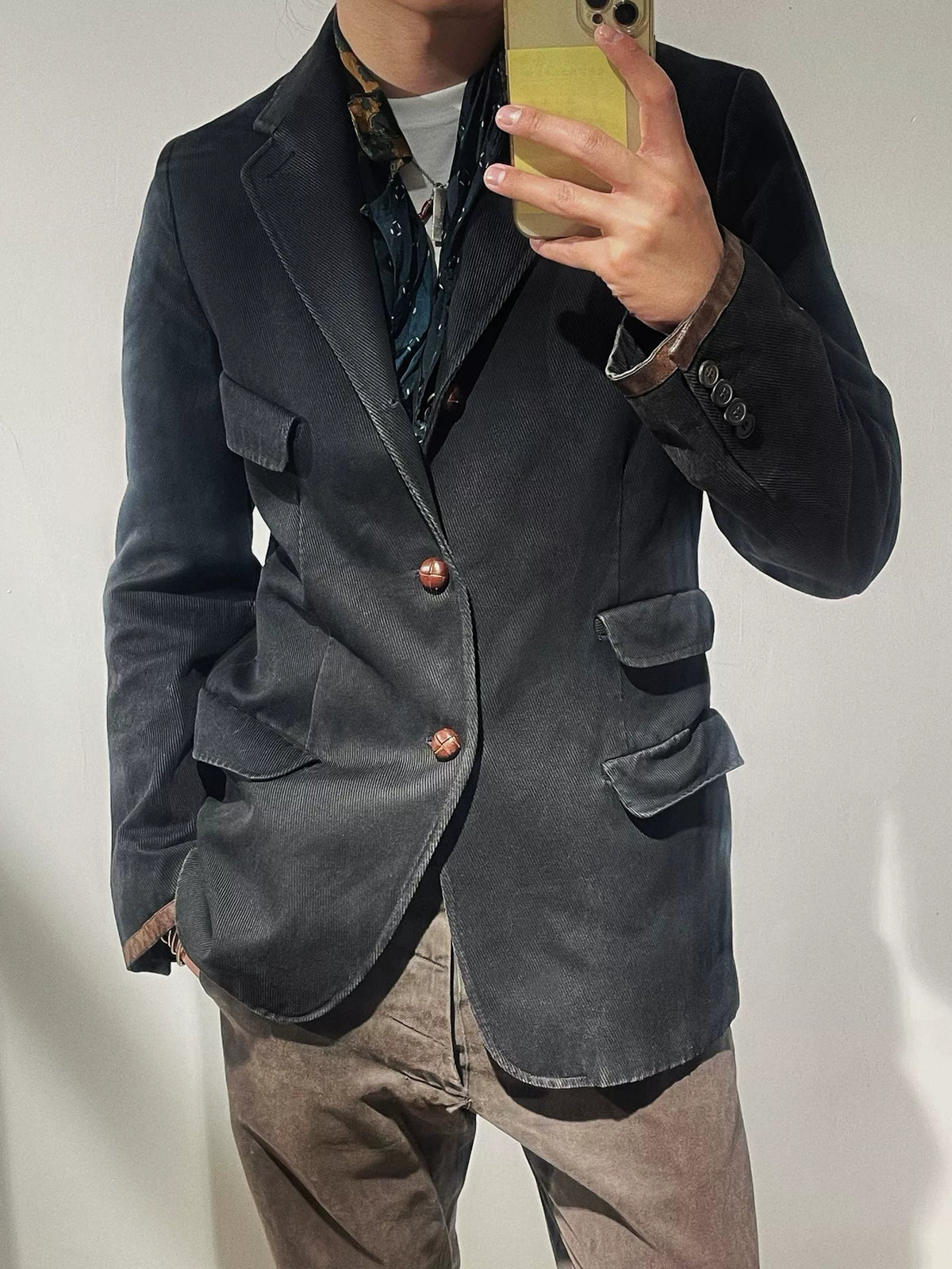 Dries Van Noten Leather Button Sleeve Patchwork Leather Blazer