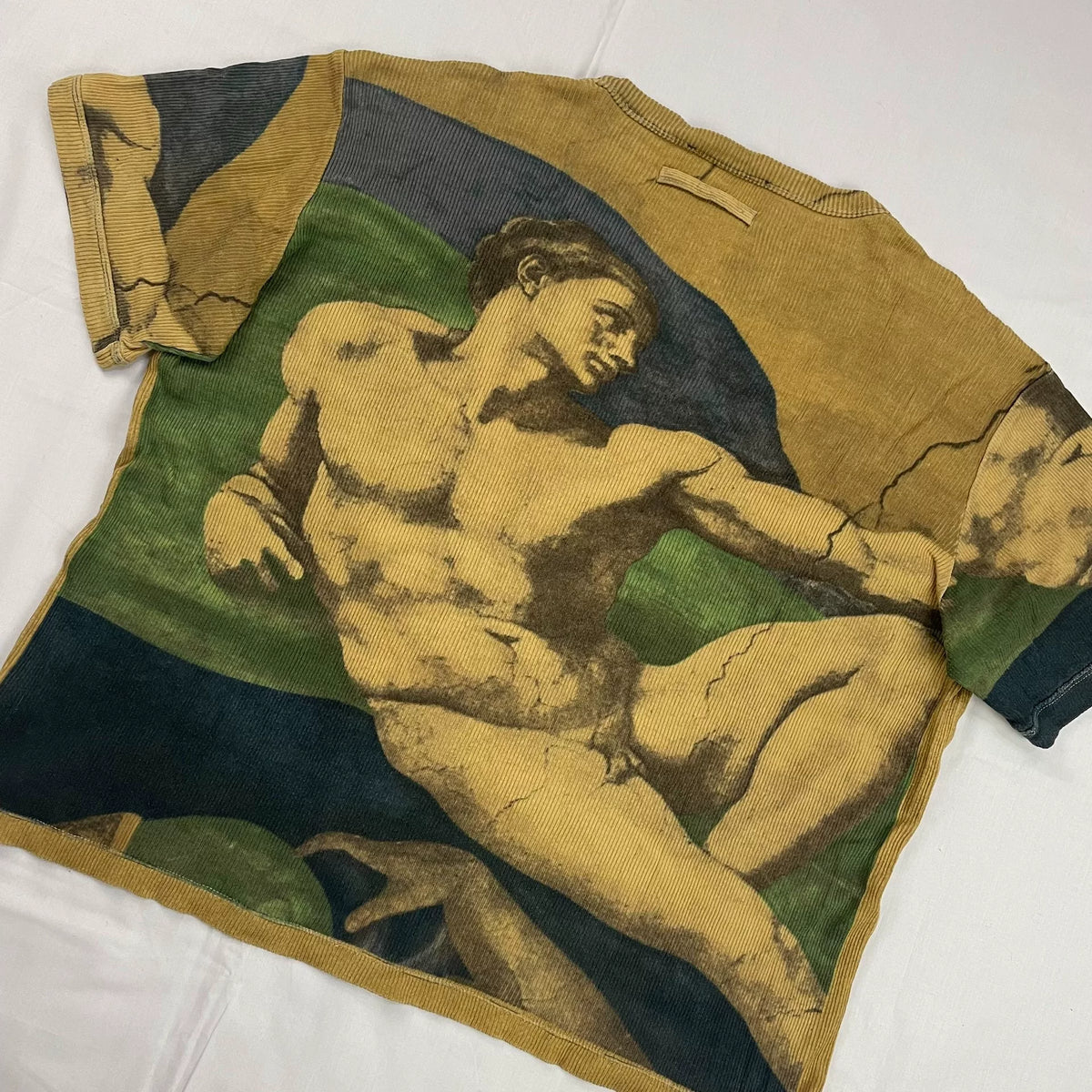 Jean Paul Gaultier Short Sleeve Top Maille 1995  Michelangelo's "The Creation of Adam" from the Sistine Chapel ceiling Knit Sweater