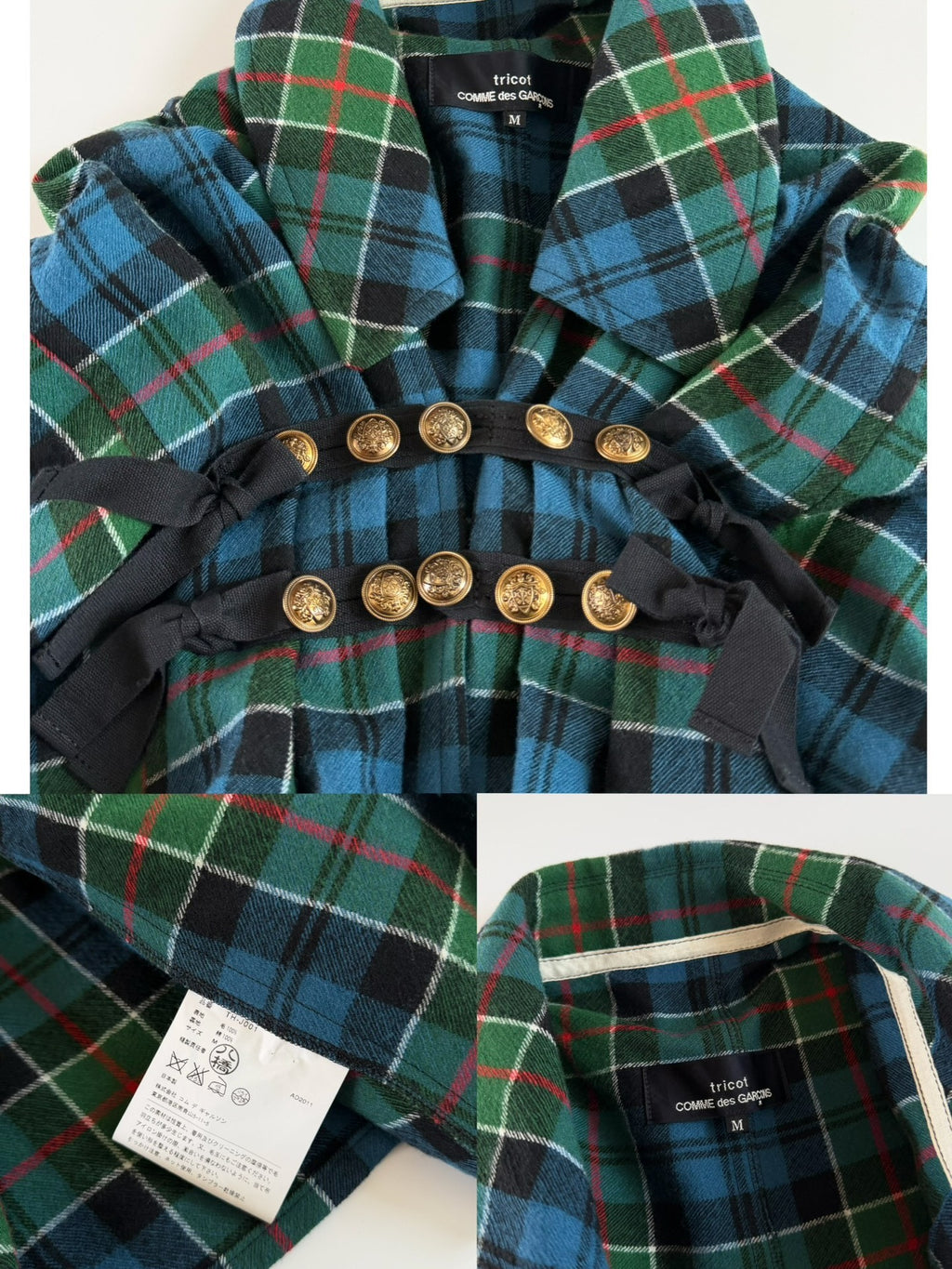 Comme Des Garcons Plaid Top Wool Cape Coat