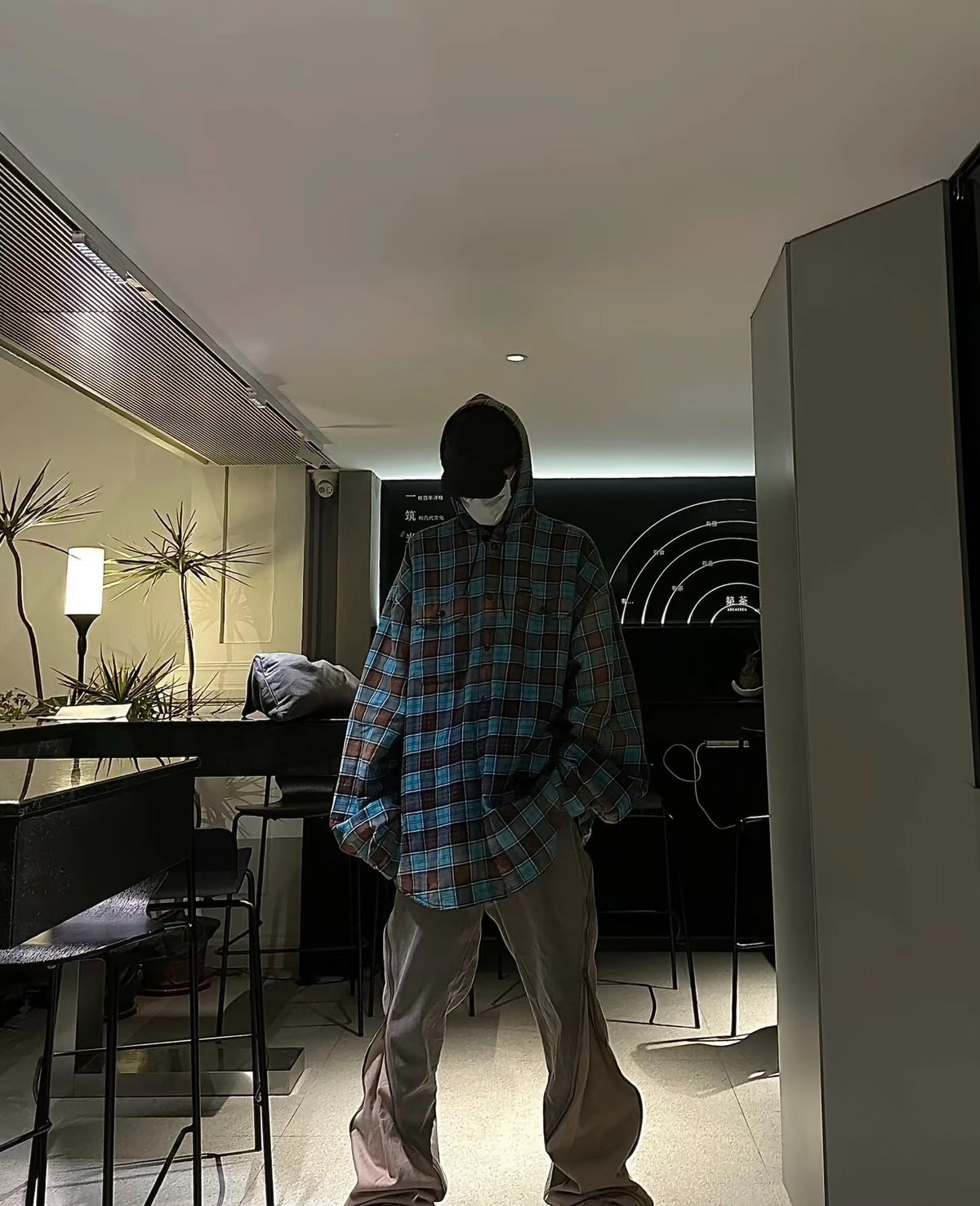 Balenciaga Unifit Mud-Dyed Plaid Hooded Shirt
