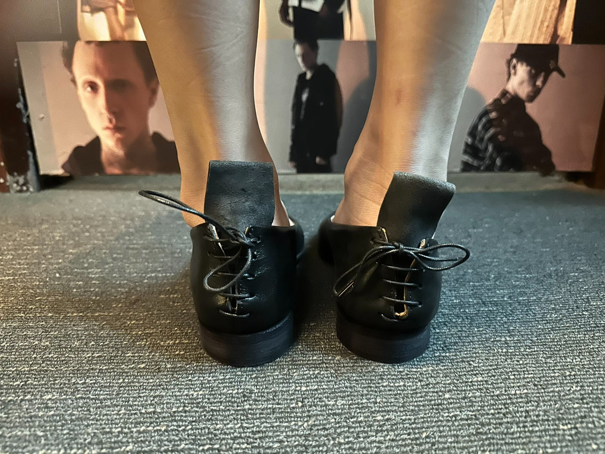 M.A+ Black Back Laced Ballerina Horsehide Flats