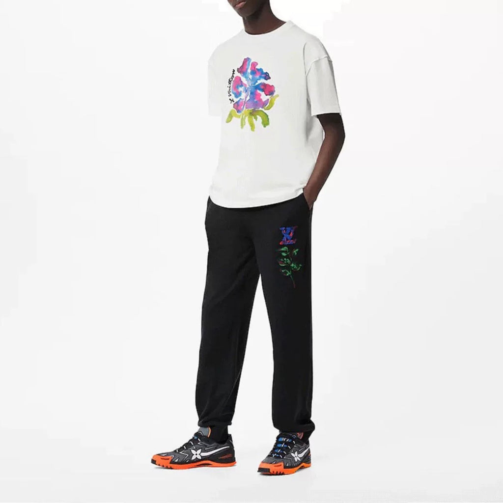 Louis Vuitton Watercolor Floral Cotton White Short Sleeve T-Shirt