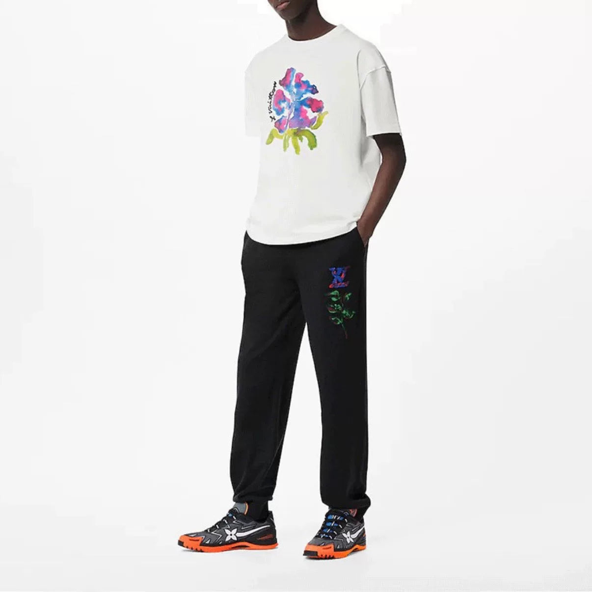 Louis Vuitton Watercolor Floral Cotton White Short Sleeve T-Shirt