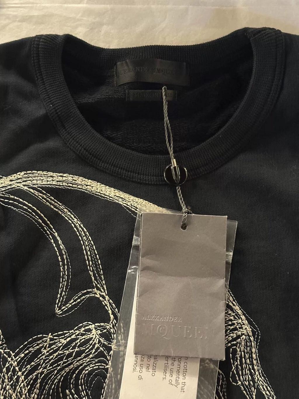Alexander McQueen SS16 Black 3D Skull Embroidered Cotton Sweater