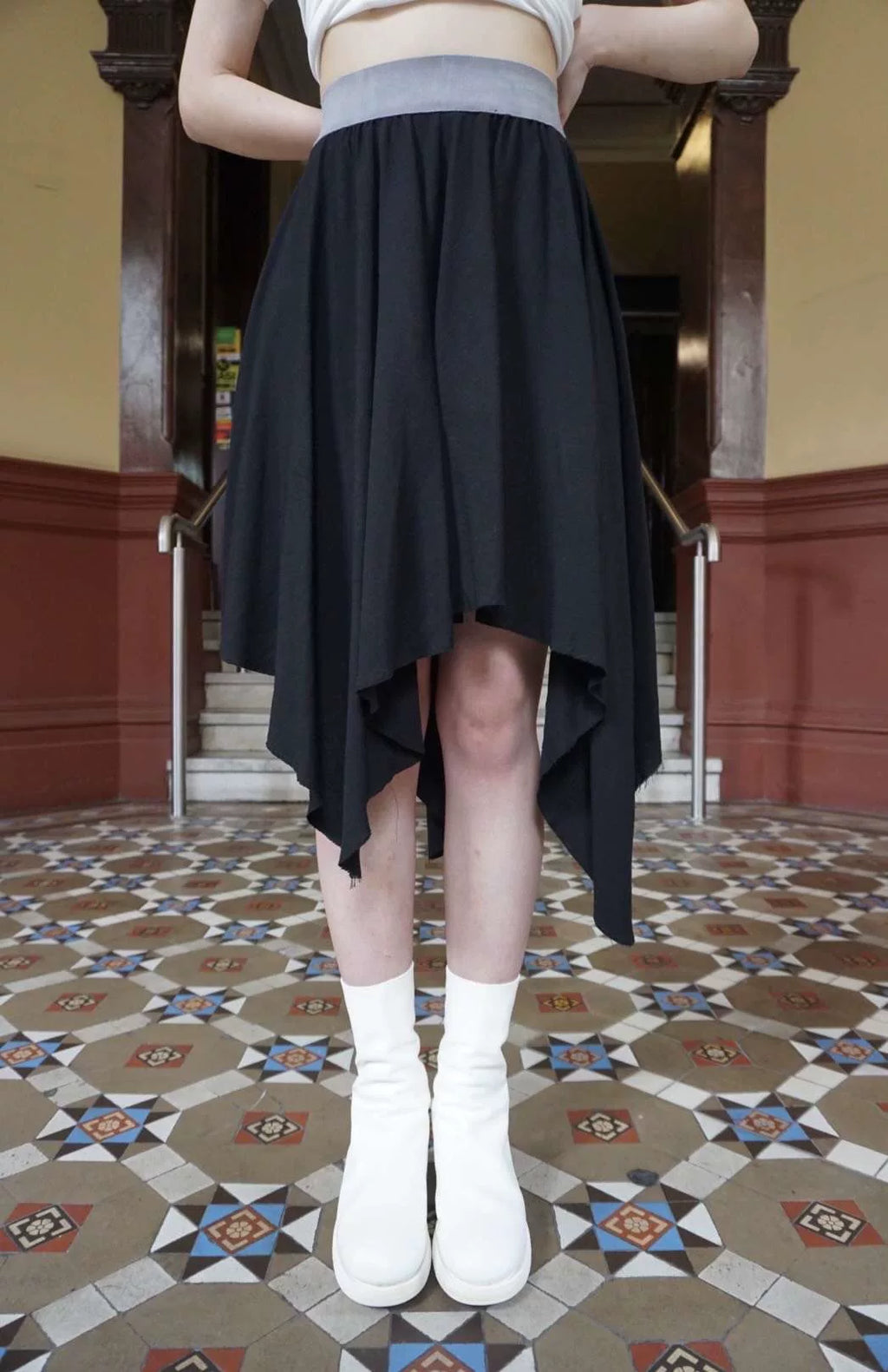 M.A+ FW19 Black Triangle Elastic Waist Viscose Wool Skirt
