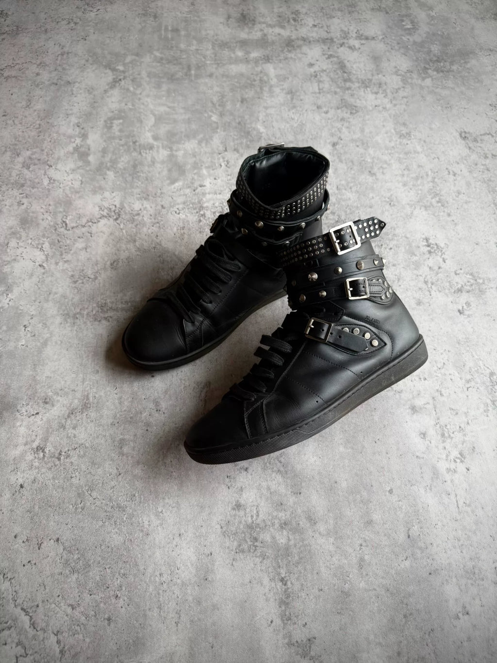 Saint Laurent Paris 14AW SL/16H Black Studded Lace-Up High-Top Sneakers by Hedi Slimane