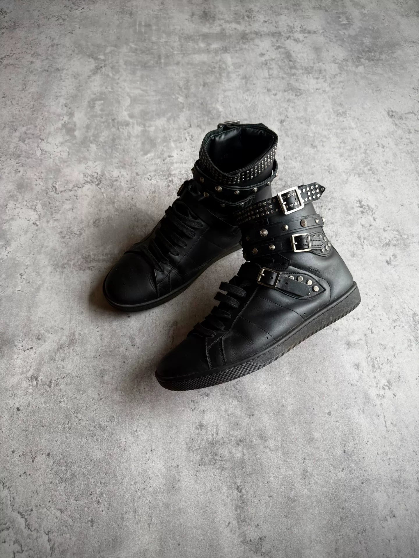 Saint Laurent Paris 14AW SL/16H Black Studded Lace-Up High-Top Sneakers by Hedi Slimane