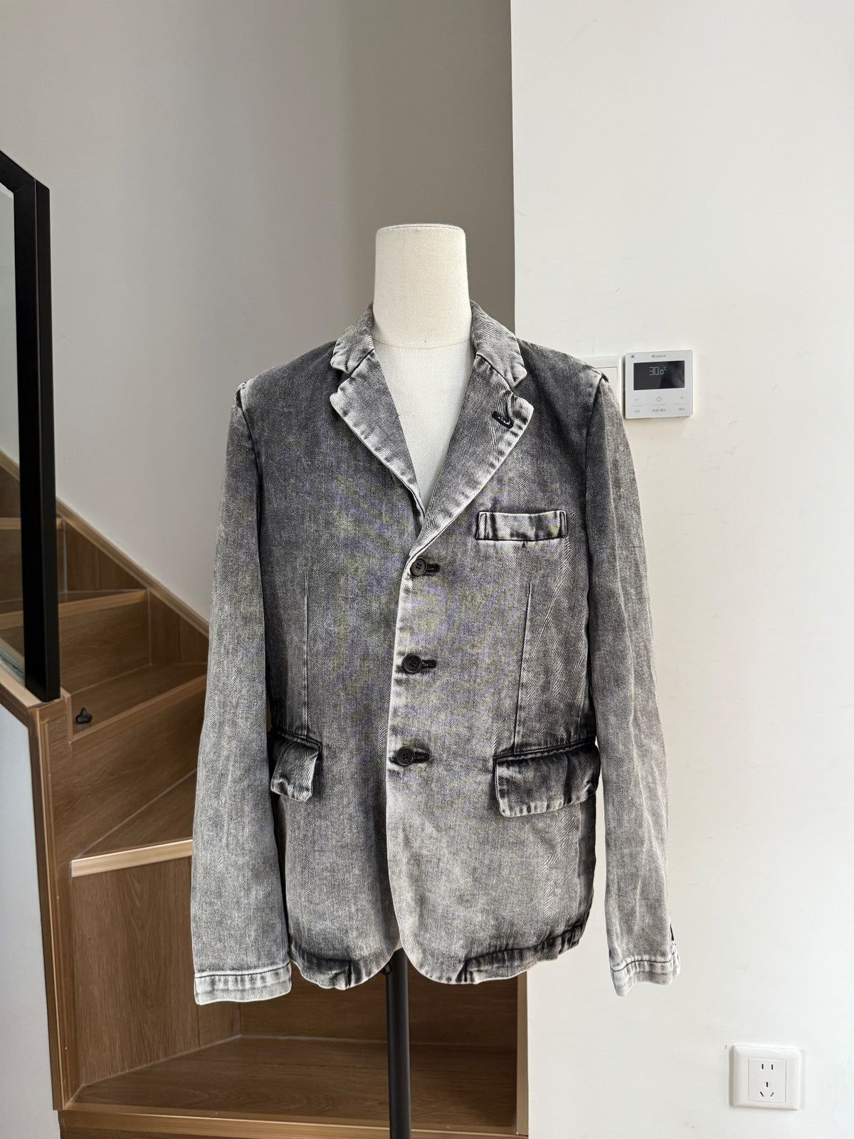 Comme des Garçons Black Washed Grey Denim Suit Jacket
