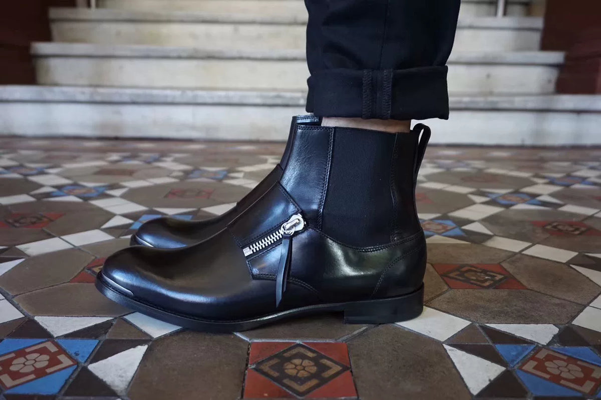 Alexander McQueen FW17 Black Zip Chelsea Lambskin Boots
