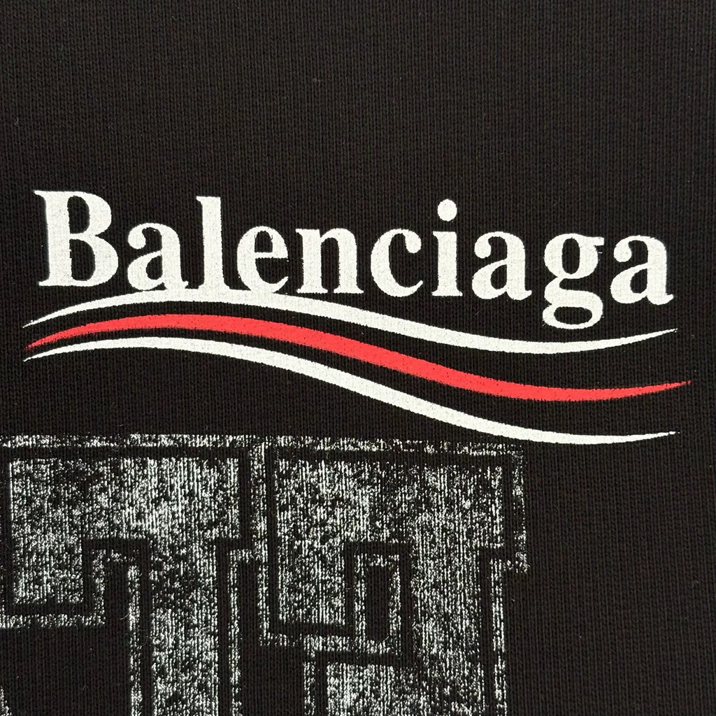 Balenciaga SS25 Black Multi-Element Wave Hooded Sweater