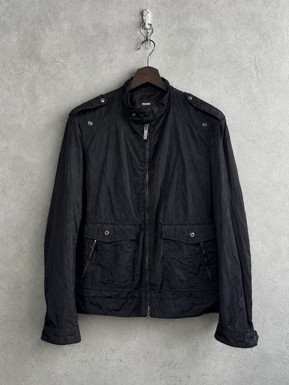 Versace 2000s Black Blue Nylon Zip-Up Jacket